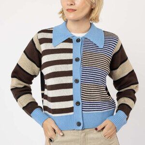 No.6 Lane Cardigan in sky blue / cream stripe
